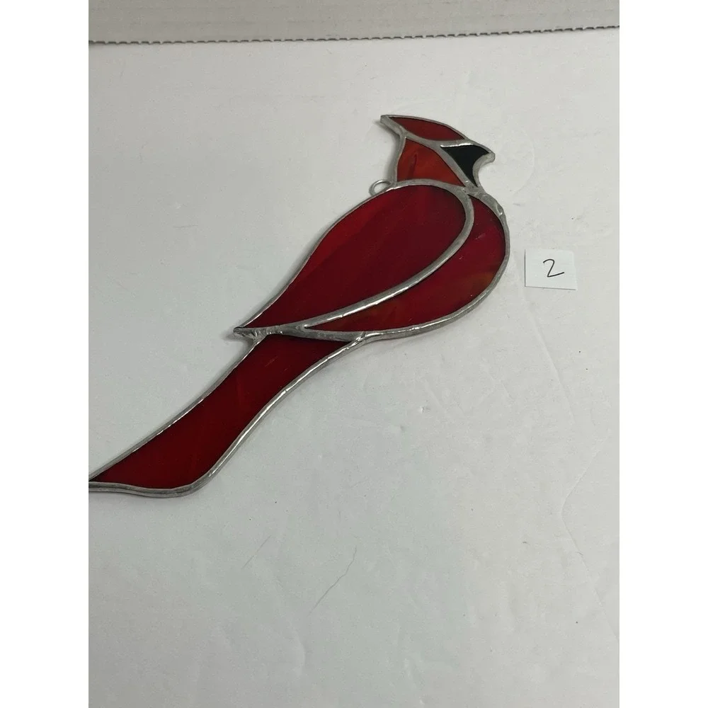 Cardinal Stain Glass Sun Catcher Red Bird Hanging Bird 7 1/2